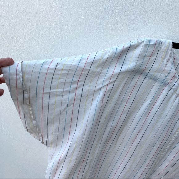 M&S Women's Size 24 100% Linen Top Cream Rainbow Vertical Stripe Boxy Tie Loose - Picture 3 of 8